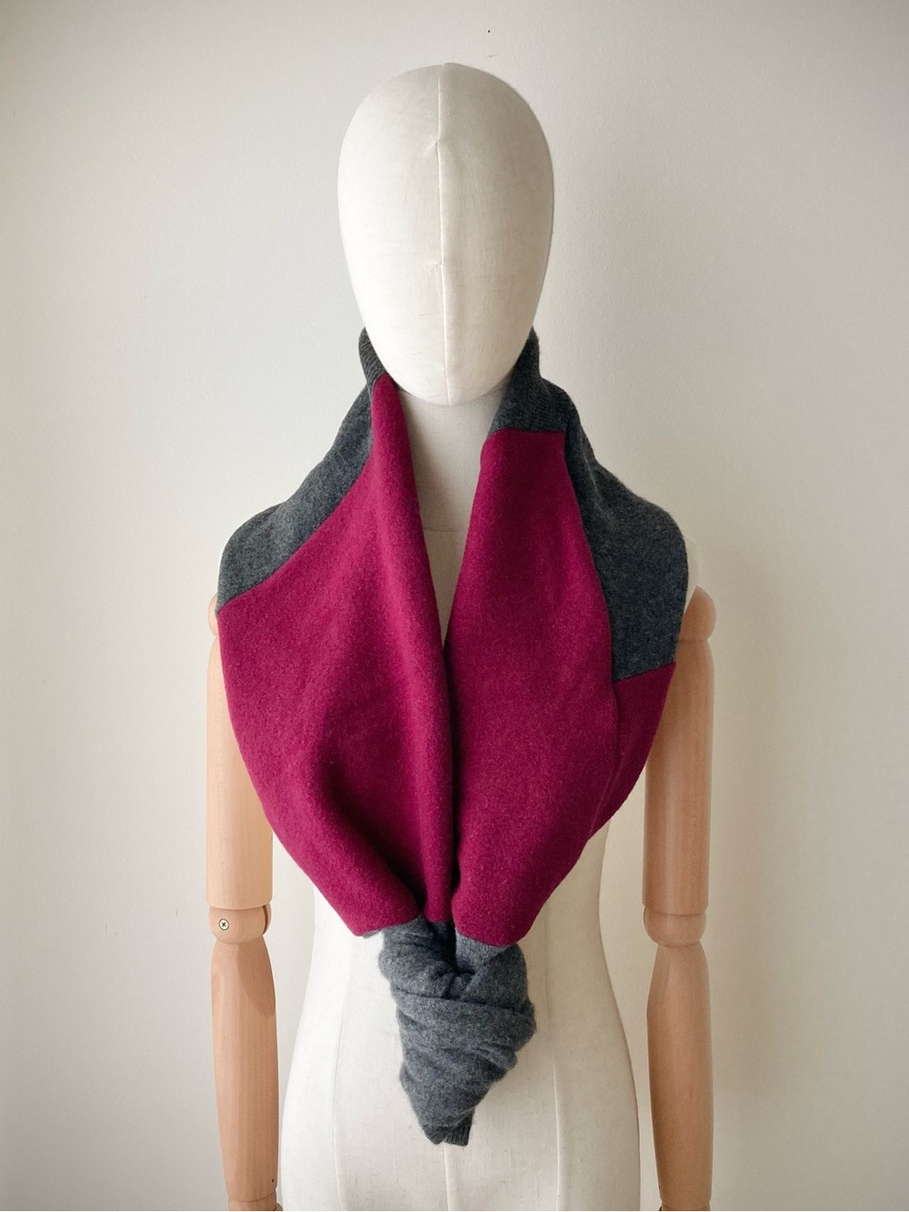 joodito 100% cashmere japanese boro sweater wrap scarf patchwork color block red